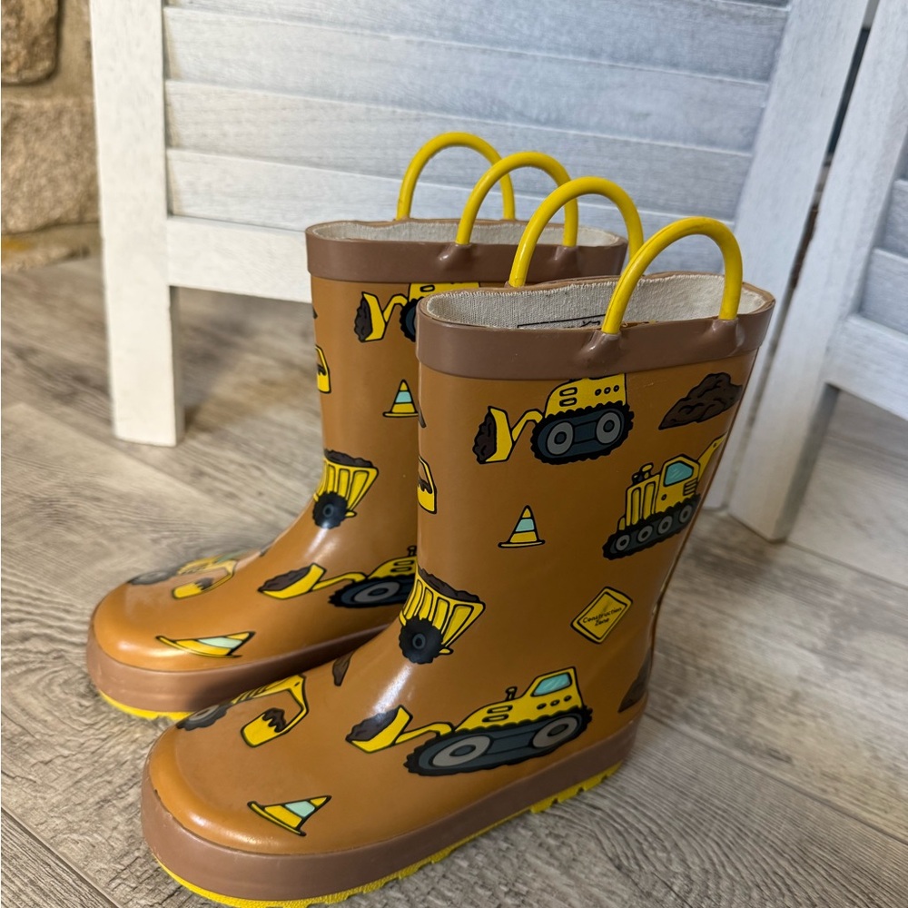 Kids Brown Construction Rain Boots